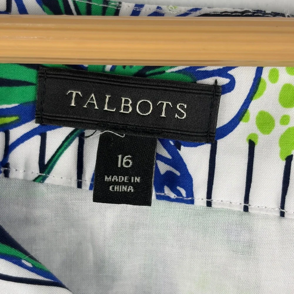 Talbots Womens Butterfly Floral Pinstripe‎ Cotton Shift Dress Pom Pom Trim Sz 16